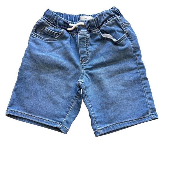 Mango Denim Pull On Shorts Drawstring Closure Blue Jeans H& M short Sleeves Sh - Picture 1 of 8